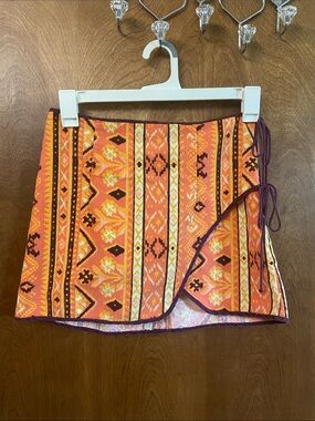 Orange Patterned Zip Skirt with Tie Detail